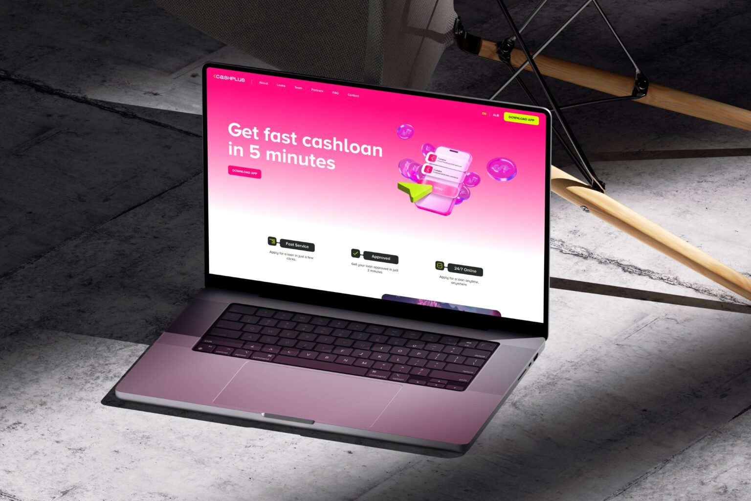 Cash Plus – fintech lending platform website mockup designed by Weble Studio