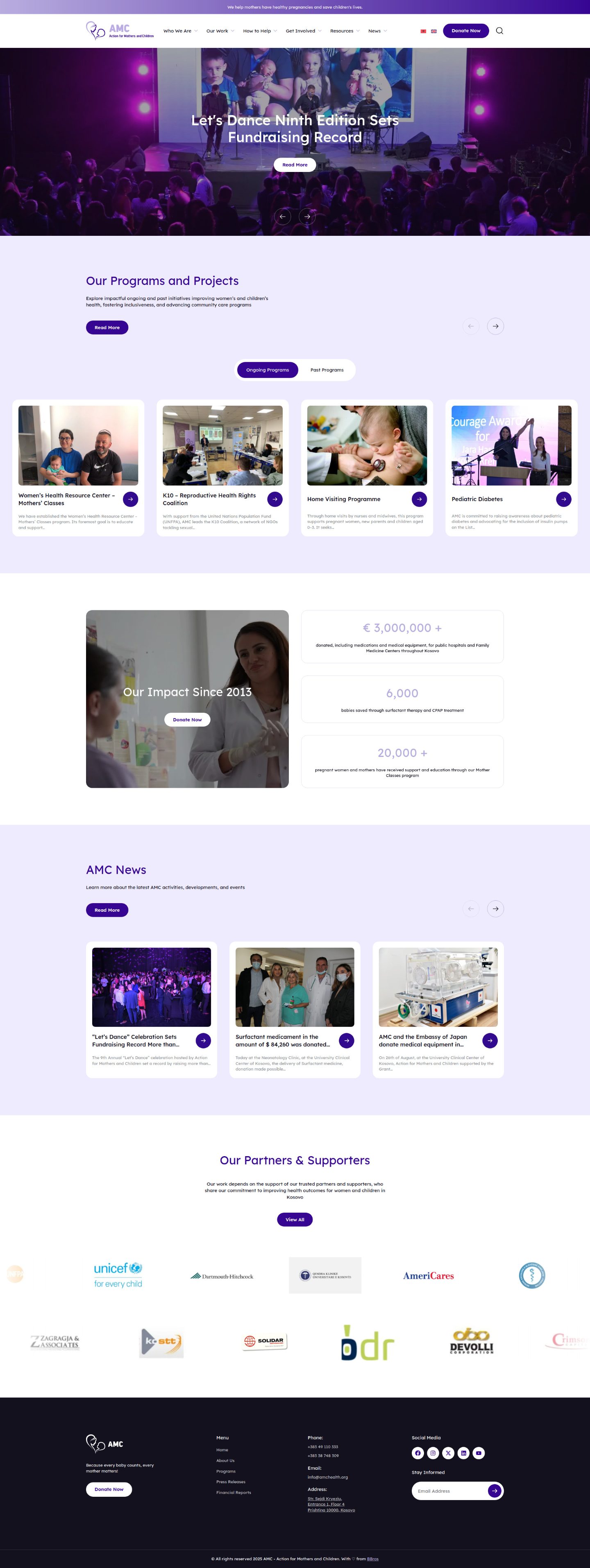 Action for Mothers and Children – full homepage screenshot of website designed by Weble Studio