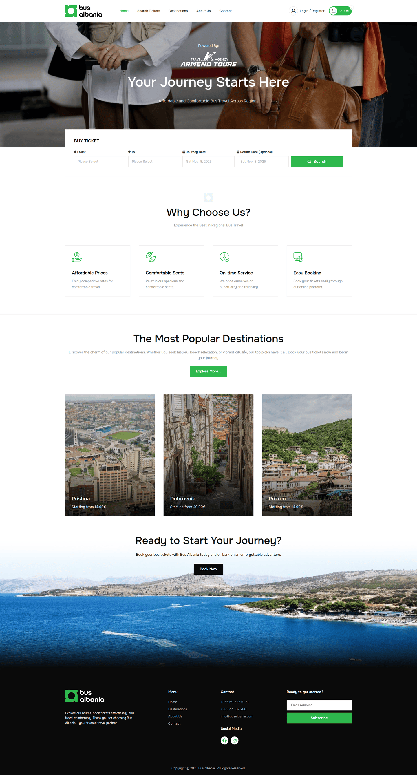 Bus Albania – full homepage screenshot of website designed by Weble Studio