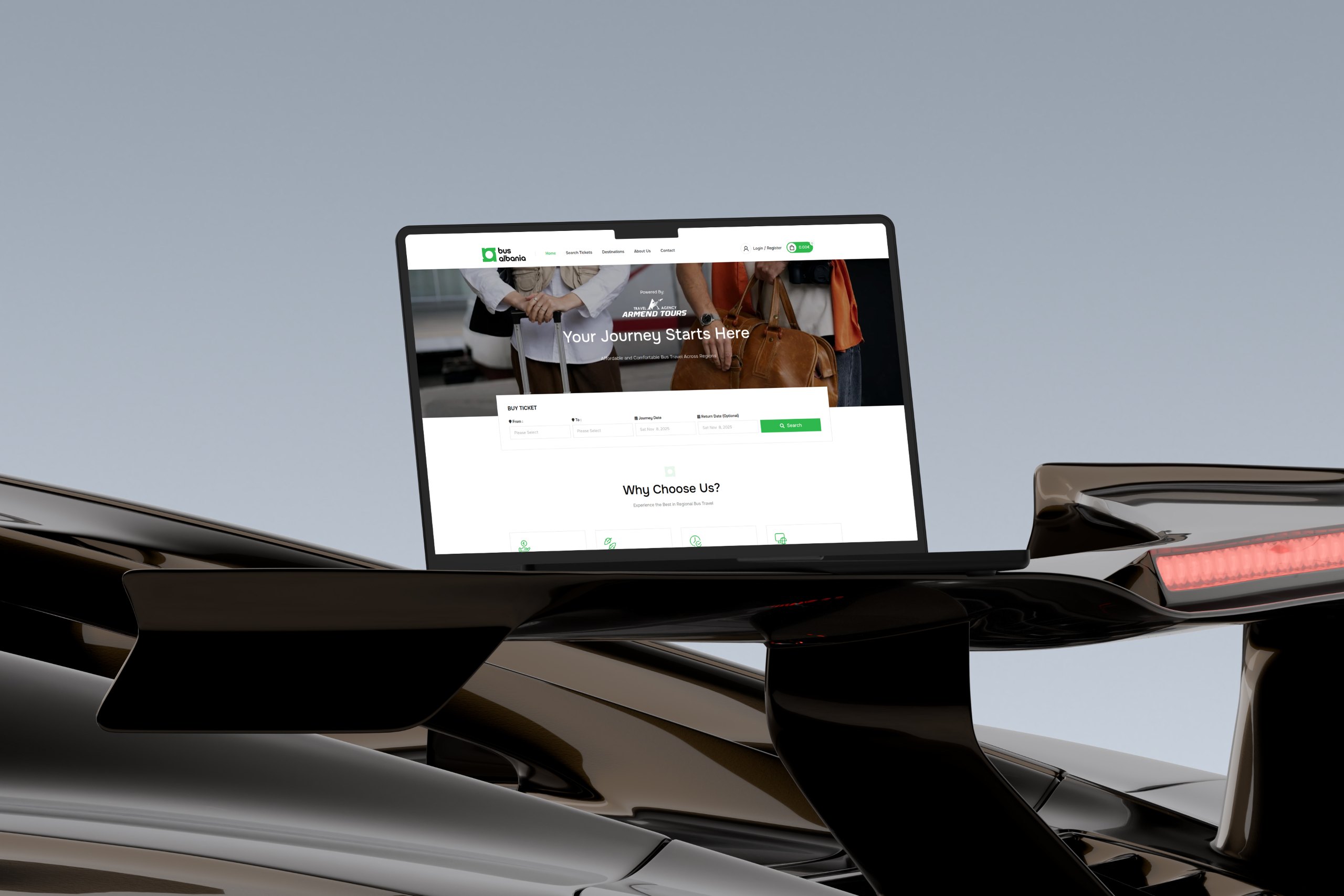 Bus Albania – travel booking platform website mockup developed by Weble Studio