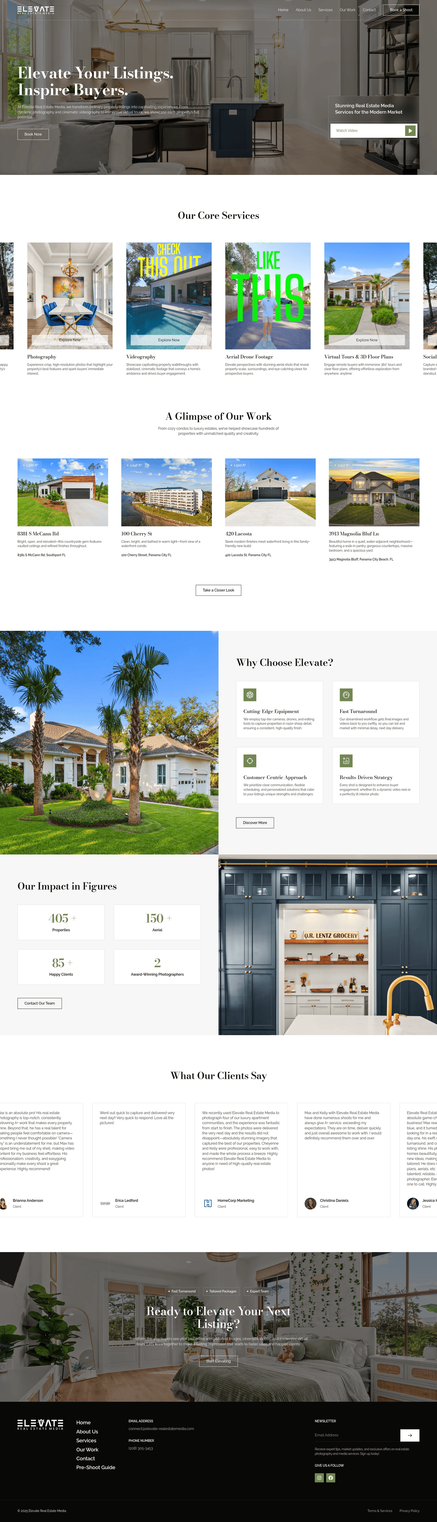 Elevate Real Estate Media – full homepage screenshot of website designed by Weble Studio