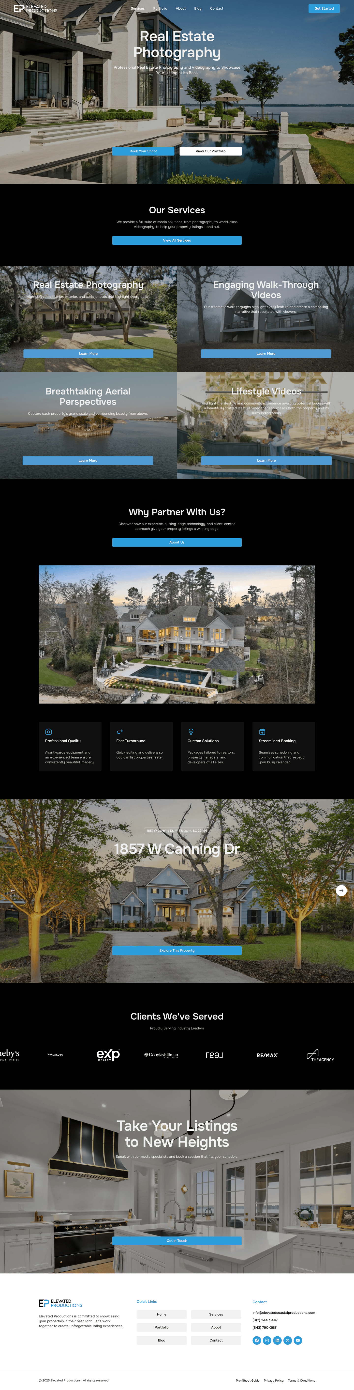 Elevated Productions – full homepage screenshot of website designed by Weble Studio