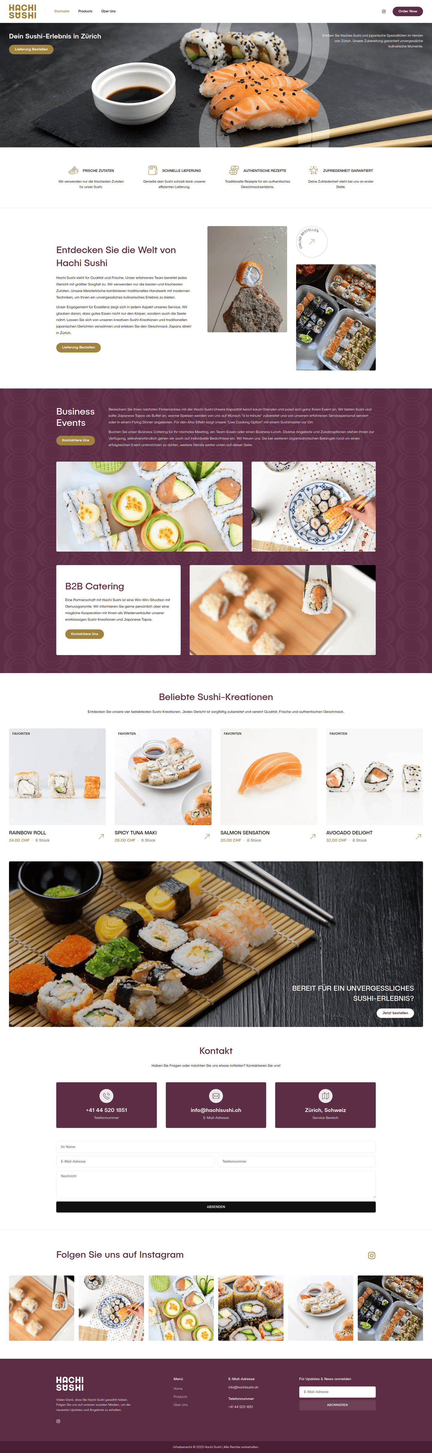 Hachi Sushi – full homepage screenshot of website designed by Weble Studio