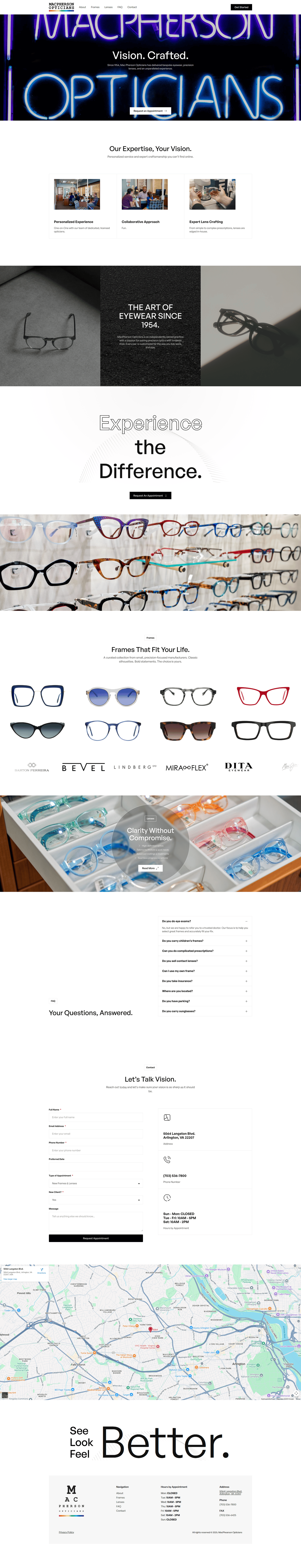 MacPherson Opticians – full homepage screenshot of website designed by Weble Studio