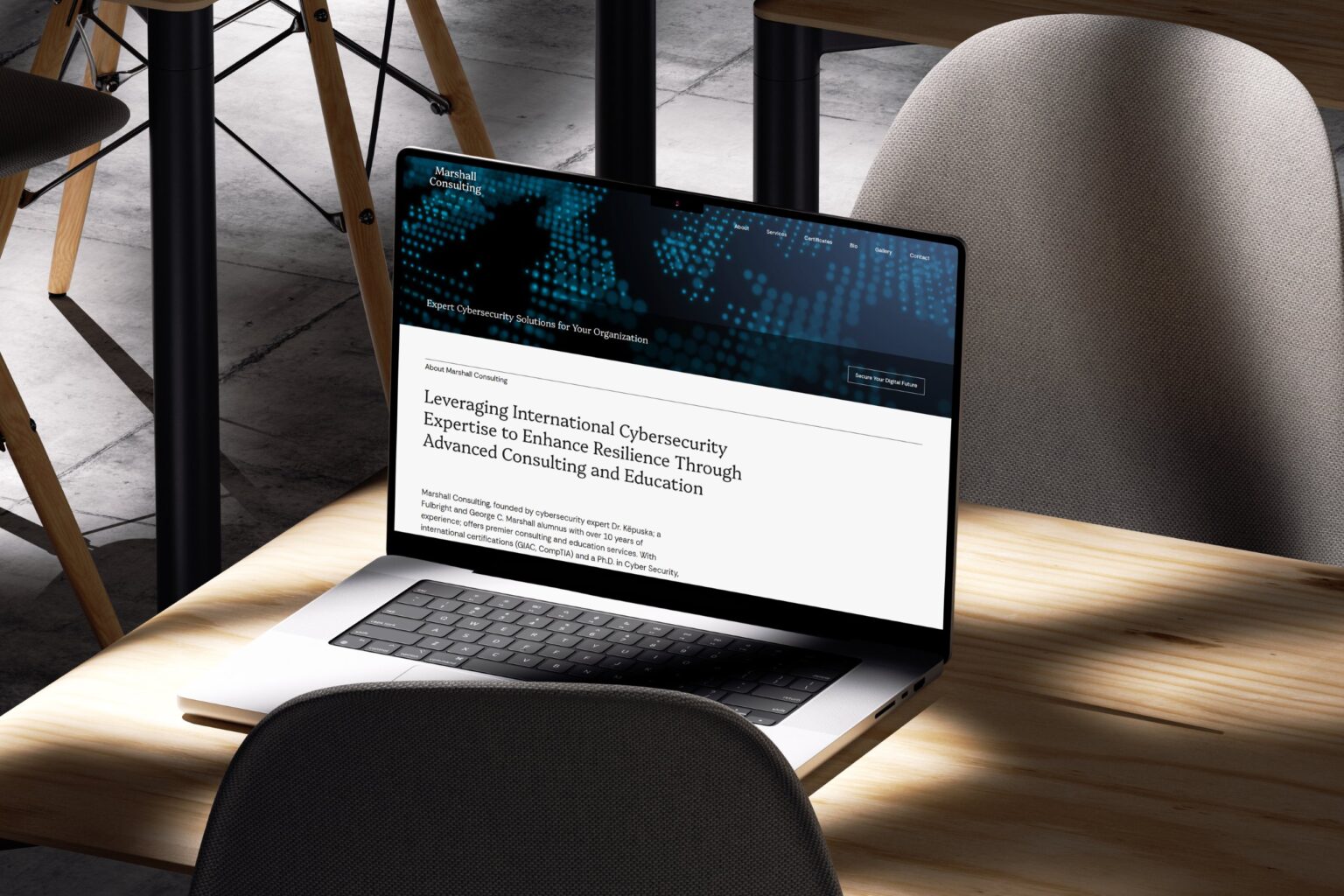 Marshall Consulting – cybersecurity consulting website mockup designed by Weble Studio