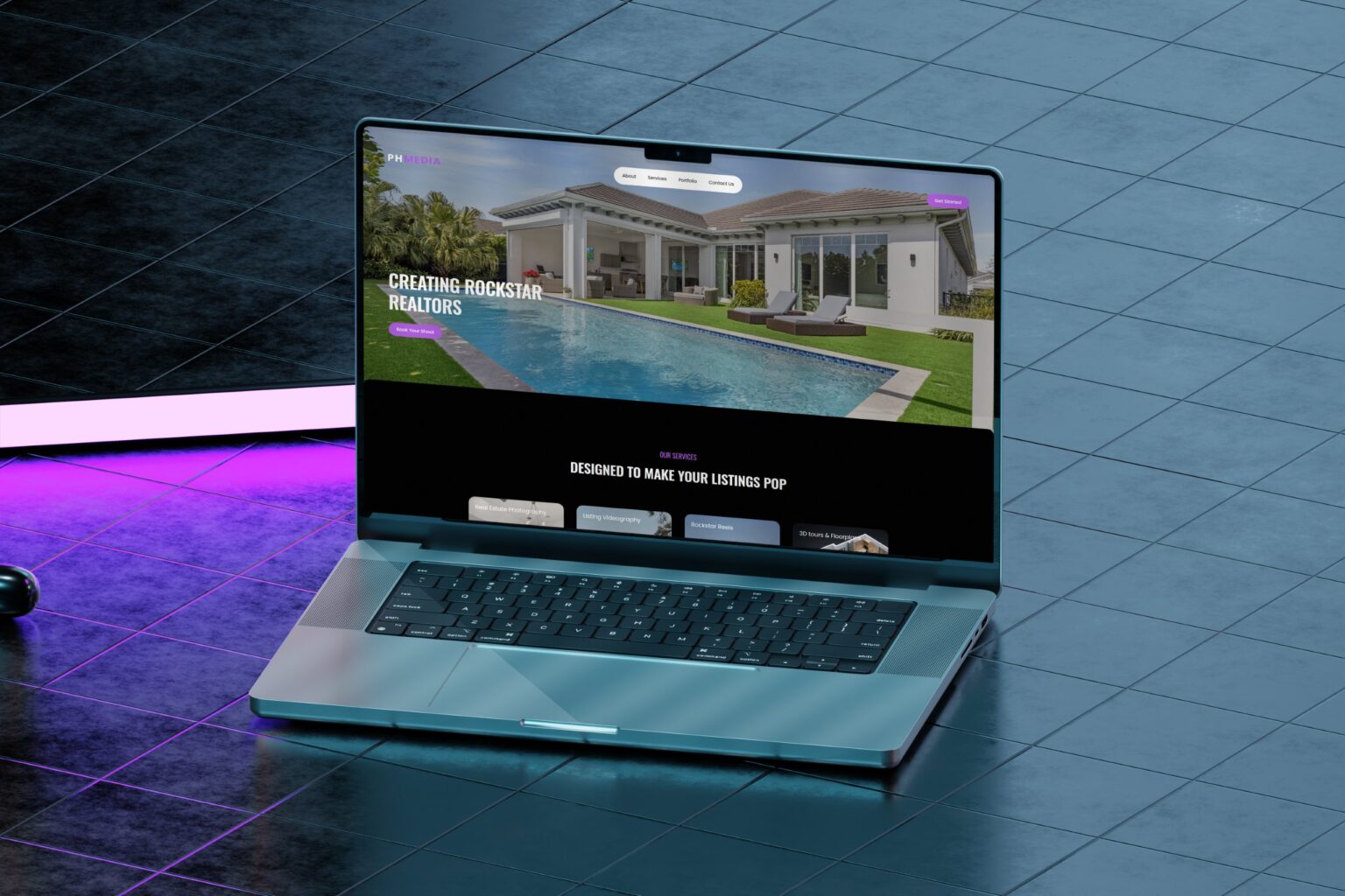 Purple House Media – real estate media branding website mockup by Weble Studio