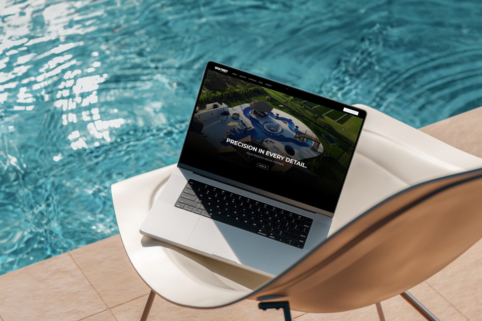 Sharkey Media Group – creative real estate media website mockup by Weble Studio