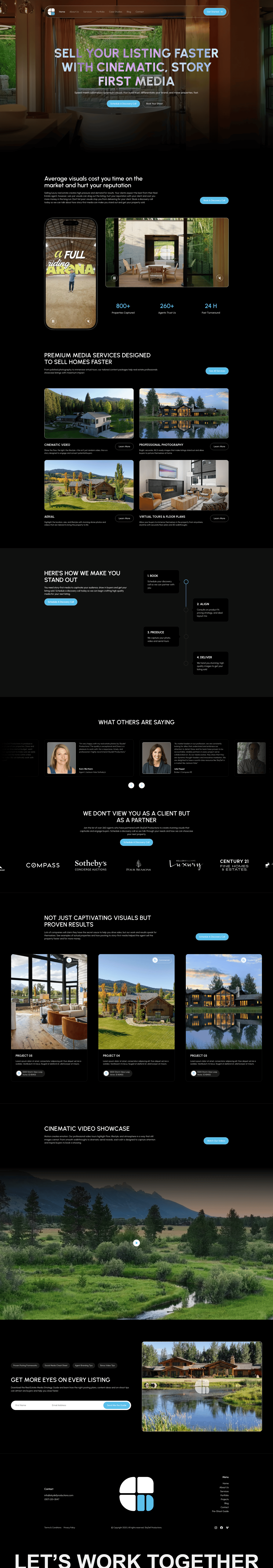SkyDef Productions – full homepage screenshot of website designed by Weble Studio