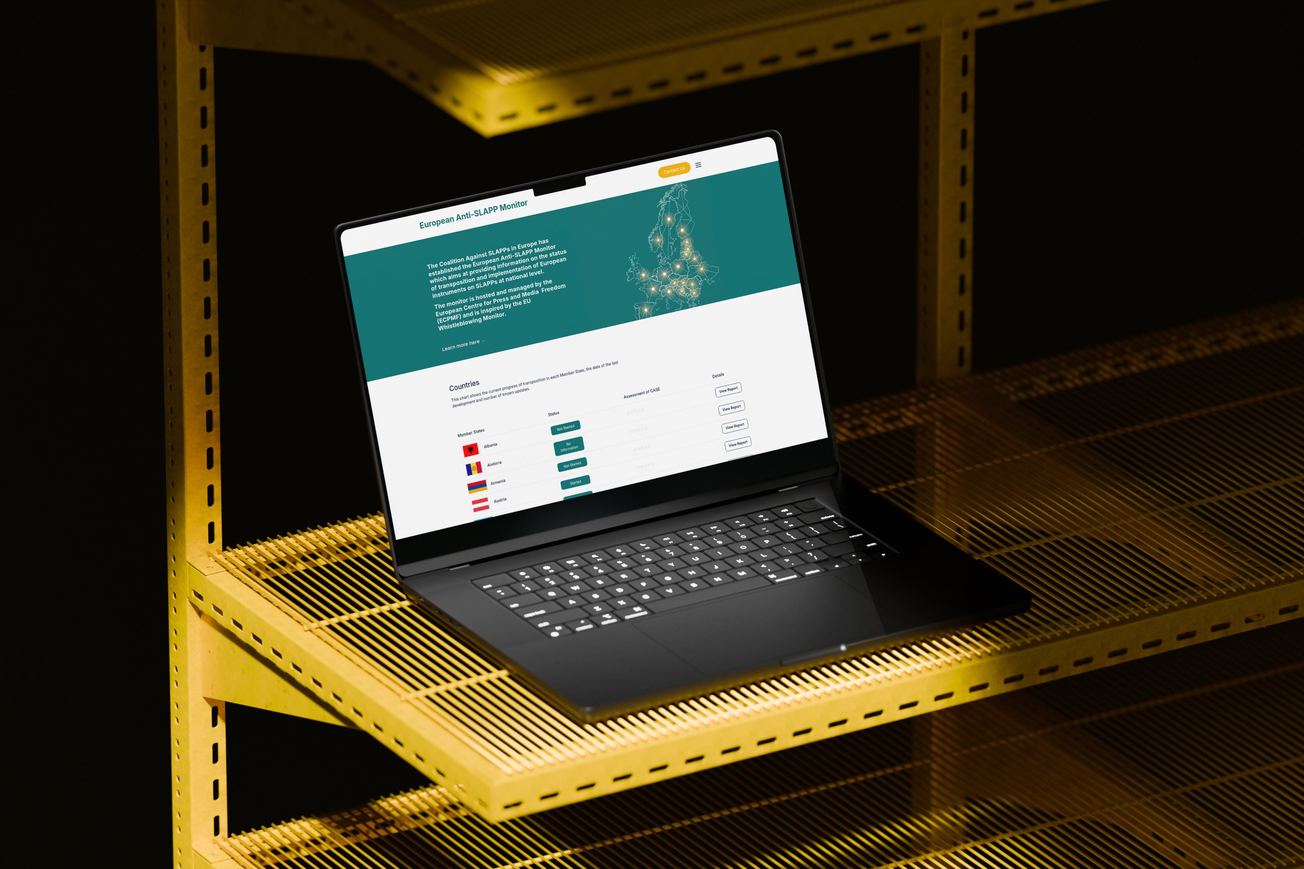 Anti-SLAPP – research platform website mockup developed by Weble Studio
