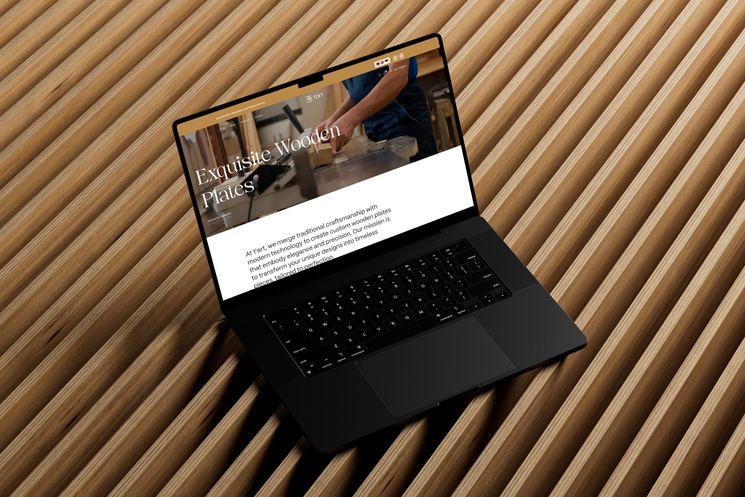 Wooden T’Art – eCommerce website mockup for custom wooden plate studio by Weble Studio